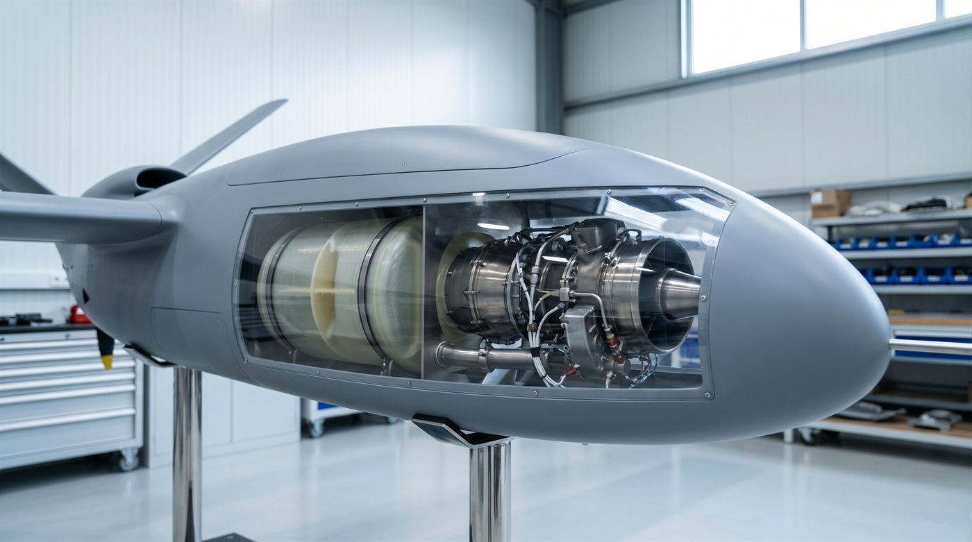 Micro turbine engine installed inside a UAV airframe