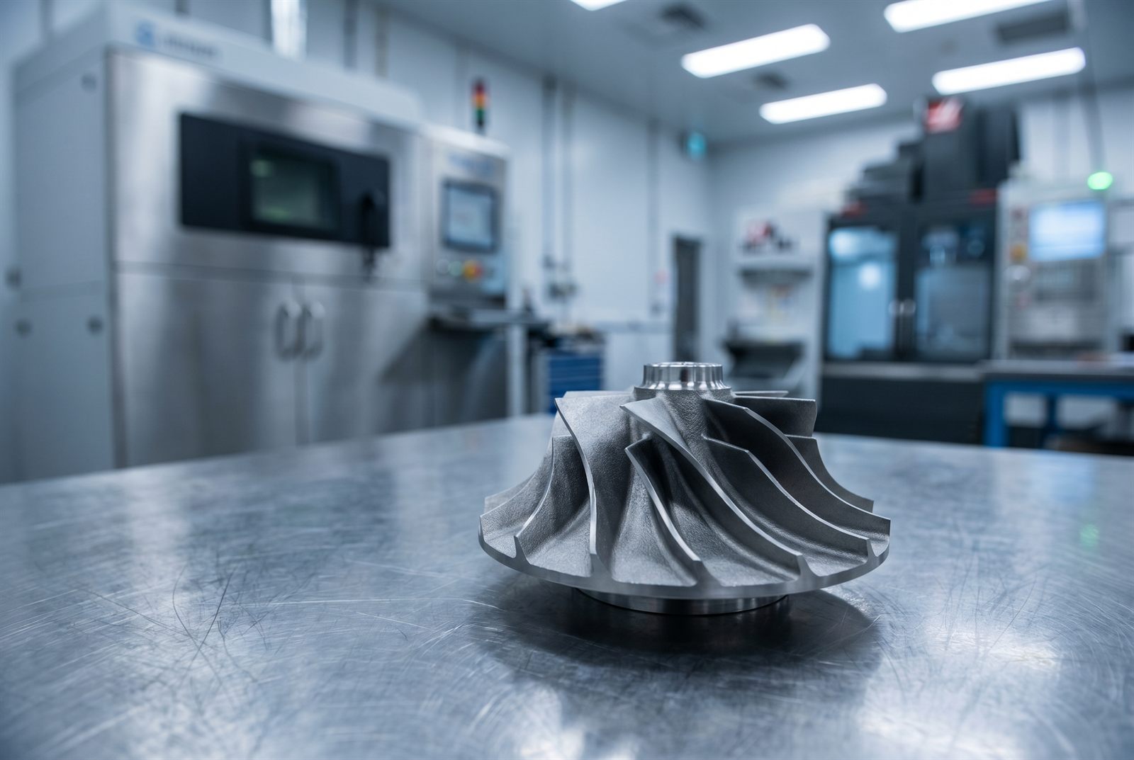 Precision turbine component in an aerospace manufacturing facility